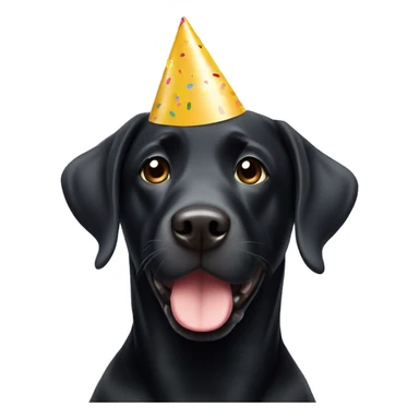 Black Labrador wearing a birthday hat sticker