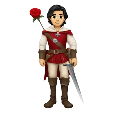 canela skin boy dark hair musketeer with red rose shoulder medieval cape and sword sticker