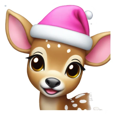 Baby Deer wearing a pink Santa hat sticker