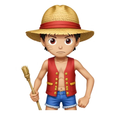 Monkey D. Luffy with straw hat, red vest, blue shorts, scar under eye sticker