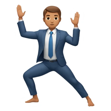 male professional in suit and tie holding Warrior II yoga pose sticker