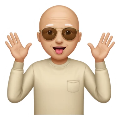 bald original emoji with sun glasses on tongue out and hands to the side sticker