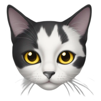 black cat with white breast and white paws, black nose, half of muzzle white, half black, yellow eyes sticker