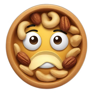 Dish of mixed nuts with a frown face sticker