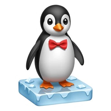 penguin, red bow tie, standing on small ice melting block sticker