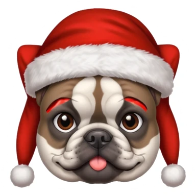 brunette woman with a dark grey French bulldog both wearing Santa sticker