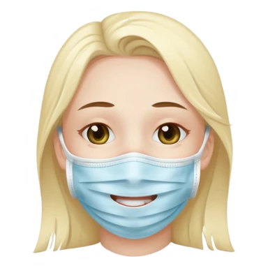 make me an emoji of a character with a tear wearing a smile face mask sticker