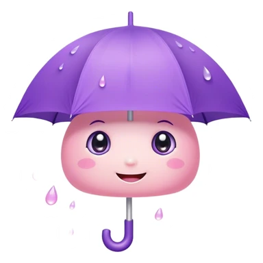 Cute Kawaii Umbrella, small and cute, soft pastel pink and purple, tiny rain droplets smiling down, a chubby round handle, big sparkling eyes full of joy! sticker