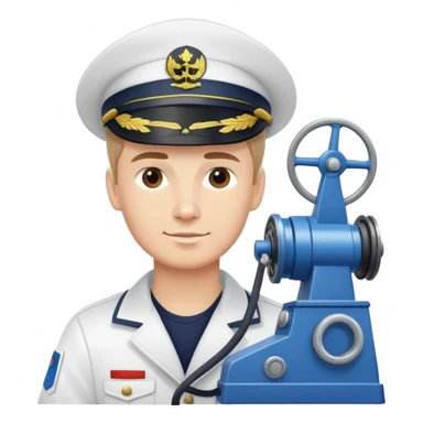 Russian sailor with captain hat operating a winch on oceanography research vessel sticker