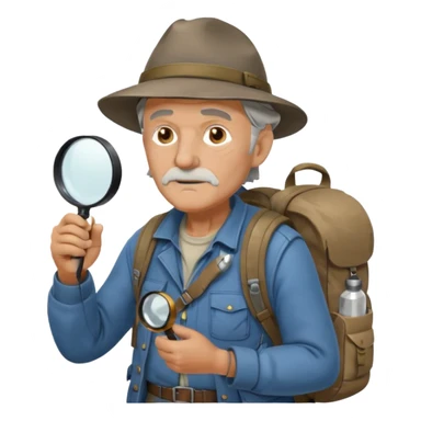 Explorer old Man with backpack and magnifying glass sticker