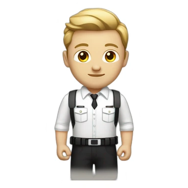 Security agent, white shirt and black pants. and vest. CREAM skin. RAISED HAND WITH SIGN OF APPROVAL. sticker