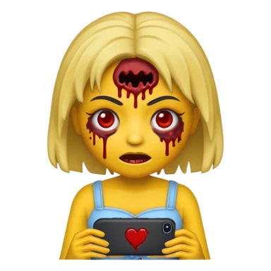 faça uma boneca zumbi estilo emoji do iphone com cabelo cacheado castanho e olhos castanhos sticker