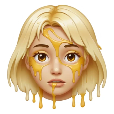 White blonde girl who’s face is covered in glue dripping down her face  sticker
