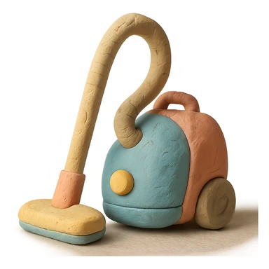 close-up of a vacuum cleaner in claymation style with pastel colors, visible fingerprints, detailed texture sticker