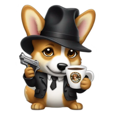 gangster corgy with a gun drinking coffee sticker