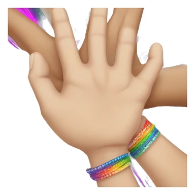 light skin arm with many rainbow bracelets on sticker