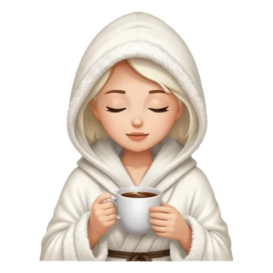 Woman wearing a fluffy hooded robe sipping coffee with her eyes closed sticker