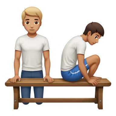 A man bent over a bench and andother man behind him sticker