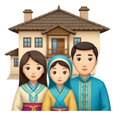 Kazakh family and house in the background  sticker