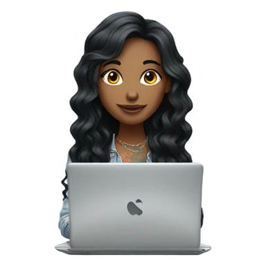 beautiful girl, with tattoos, with long black hair, wavy hair, argentin, with laptop sticker