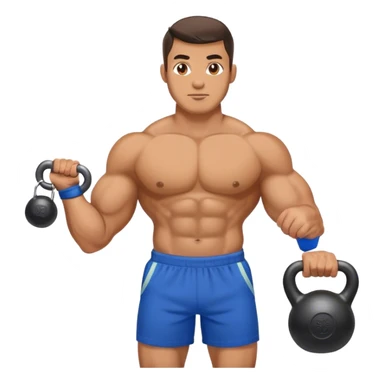 strong man with blue shorts holding kettlebell sticker