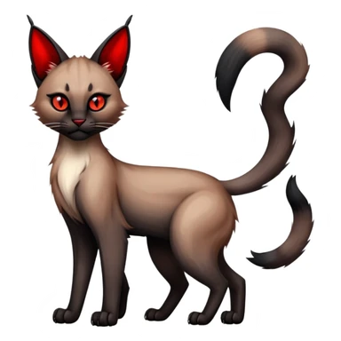 Gothic exotic Red and black and edgy and cute shiny Fantasy-Siamese-Bobcat-Caracal-Lykoi-feline-Fakémon-feline-hybrid (full body) sticker
