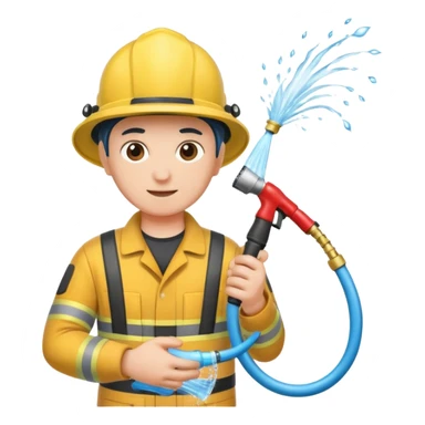 A hand holding a water hose and extinguishing the fire sticker