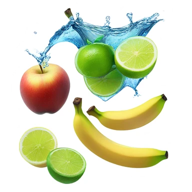 BANANA APPLE LEMON AND LIME WITH ICE CUBES water splash sticker