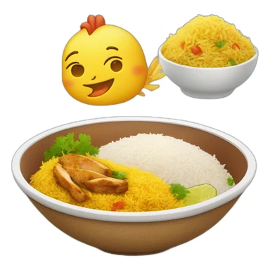 biriyani rice in a bowl with a chicken sticker