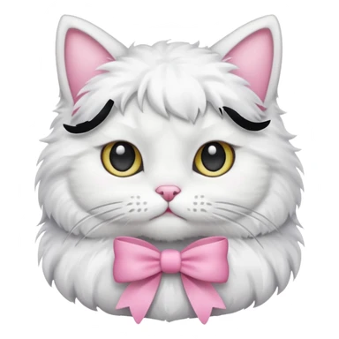 A white cat wearing a pink bow sticker
