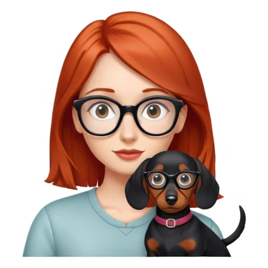 red-haired girl with glasses with a black dachshund sticker