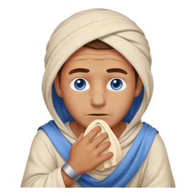 blue eyed desert man cowered with creme cloth sticker