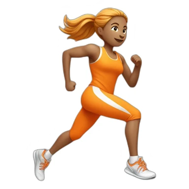 female athletic parcour athlete in orange white cloths, running sticker