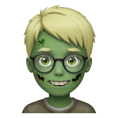 boy zombie with blonde emo hair and green skin and glasses and corner smile sticker