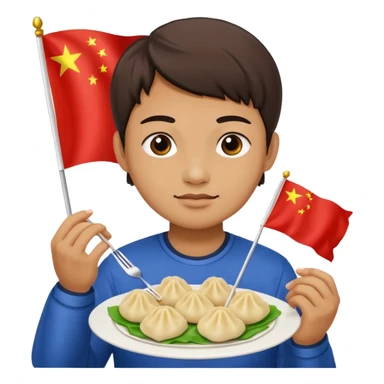 person holding chinese flag and eating dumplings sticker
