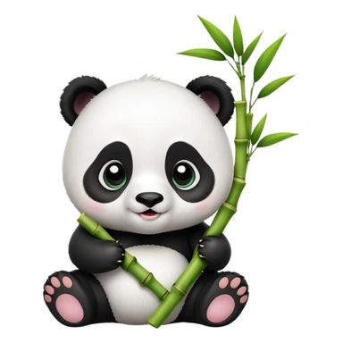 A 3D baby panda sitting and happily eating bamboo, big shiny eyes, cute and cartoonish style, soft lighting, high quality sticker