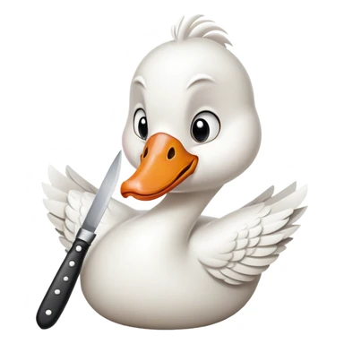 white goose with an angry expression holding a knife in its beak sticker