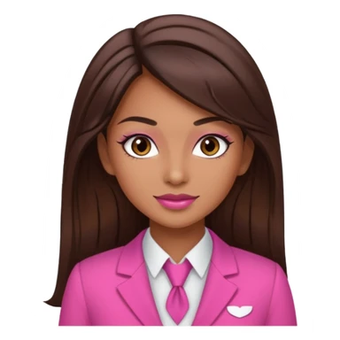 Flight attendant with pink outfit tan skin long dark brown hair with highlights pretty makeup sticker