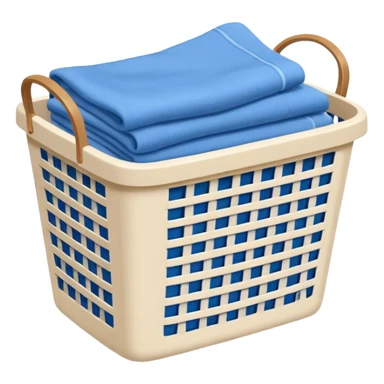 white LAUNDRY BASKET WITH FOLDED blue CLOTHES sticker