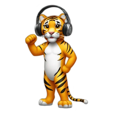 tiger standing on 2 feet wearing headphones sticker