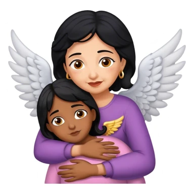 Abuela con pelo negro y alas abrazando niña morena sticker