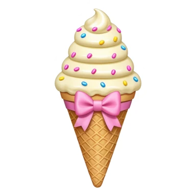 Vanilla ice cream cone with sprinkles and pink bow sticker
