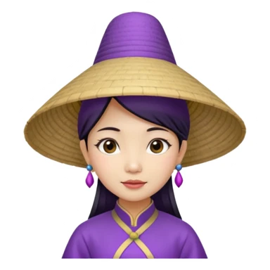 ancient vietnamese girl with aodai and conical hat, purple sticker