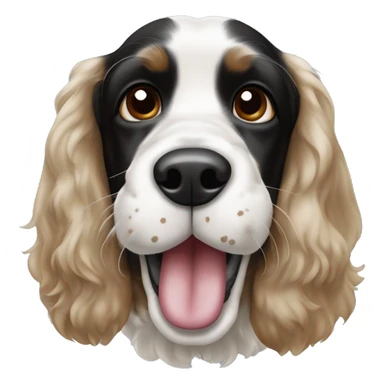 black and white english cocker spaniel with nose spots and open mouth sticker