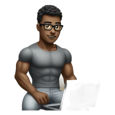 Dark featured realistic muscular nerd on computer coding  sticker