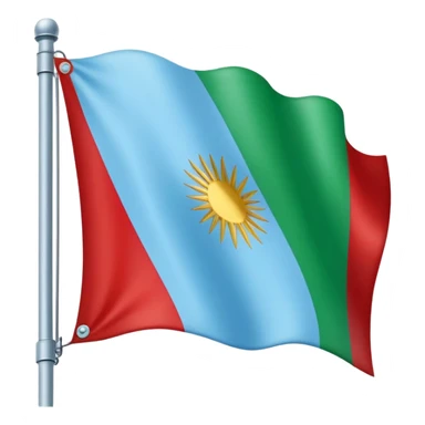 Bandera con parte superior azul cielo, parte inferior verde prado y una rueda roja de carromato en el centeo sticker