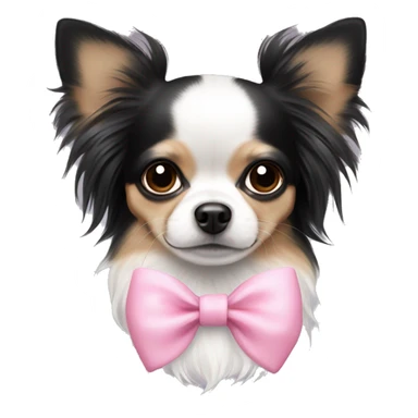 black with white long haired chihuahua with white stripe on forhead a cute pink bow sticker