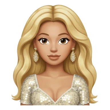 Beyonce with long blonde hair, ivory sequin crop top, ivory earring sticker