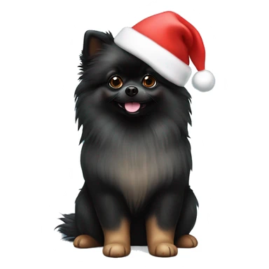 Black Pomeranian ￼with Christmas hat ￼ sticker