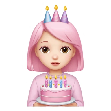 birthday girl emoji with cute baby pink font and a cake sticker
